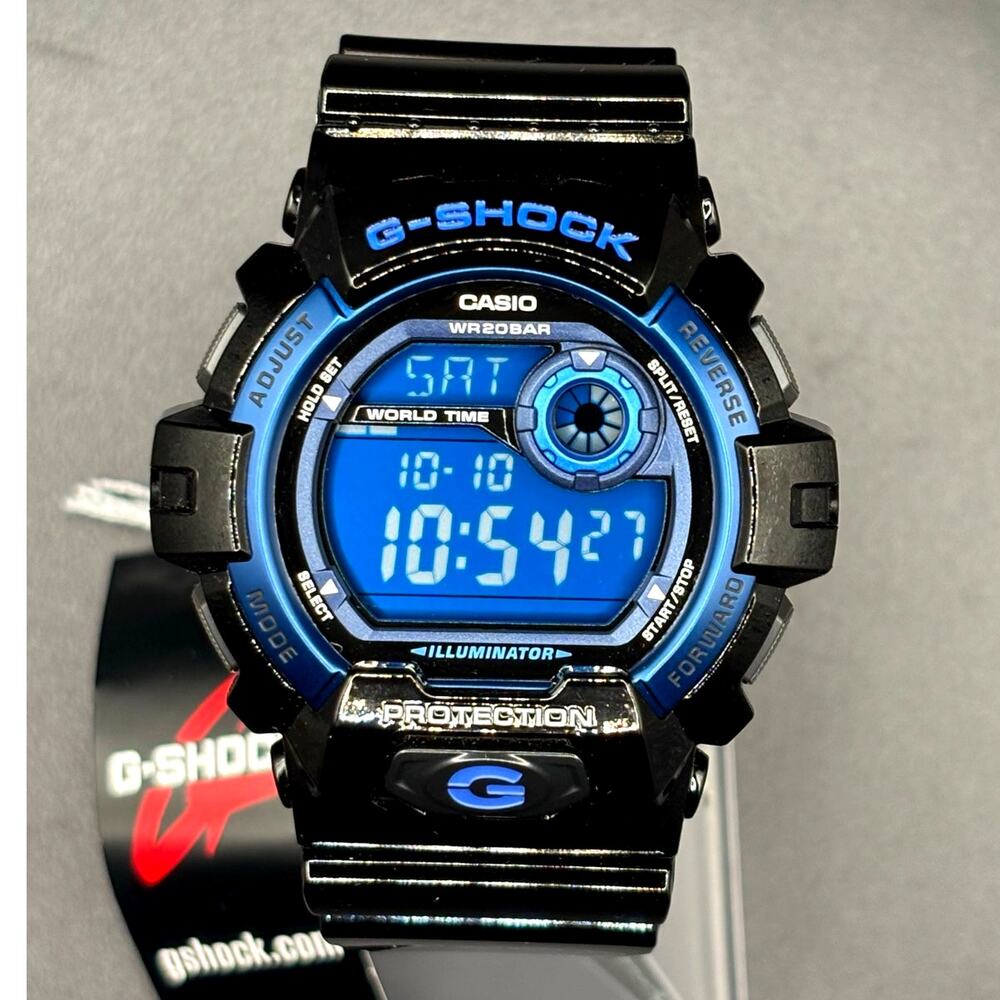 Casio G-Shock G-8900A-1 Glossy Black Blue Dial Digital Men’s Watch 200M NIBWT